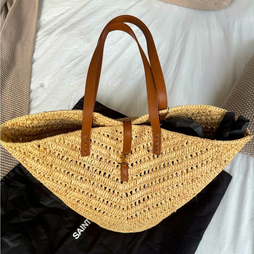 Saint Laurent Bag Panier Medium Raffia Vegetable-tanned Leather - Picture 1 of 7